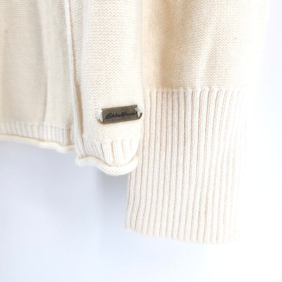 Eddie Bauer Heritage Classic XS Cream Cozy Cable Knit Hooded Sweater Rolled Hem - Picture 5 of 11
